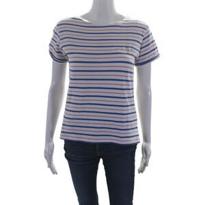 Maison Labiche Womens Out Of Office Striped Tee Shirt White Multi Cotton Small